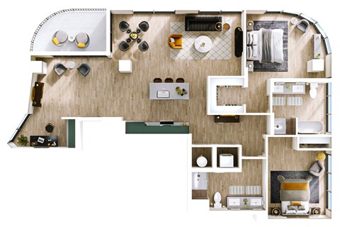 Floor plan for 2 beds, 2 baths